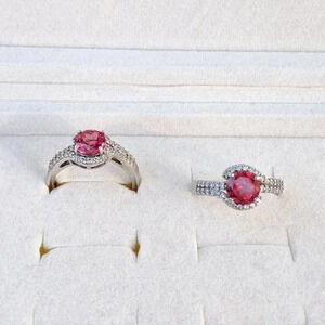 Padparadscha Sapphire & White Zircon Ring In 925 Sterling Silver